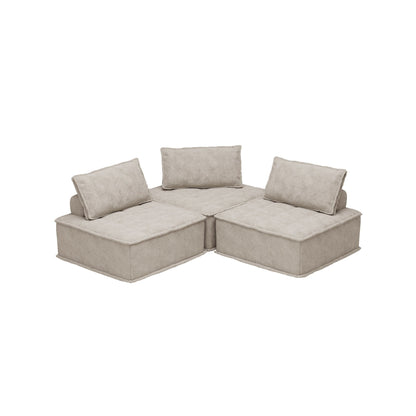 Set di divani modulari quadrati in ciniglia beige oversize da 3 pezzi con cuscini in schiuma ad alta densità, combinazione libera