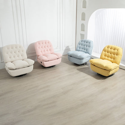 Poltrona reclinabile manuale girevole a 360° con poggiapiedi esteso e schienale imbottito in ciniglia beige di grandi dimensioni