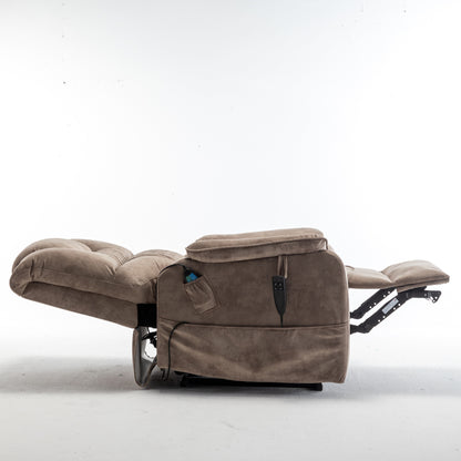 Poltrona reclinabile elettrica oversize beige con motore OKIN, funzione di reclinazione a 180°, seduta extra larga e tasche laterali portaoggetti