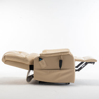 Poltrona reclinabile elettrica oversize beige con motore OKIN, funzione di reclinazione a 180°, seduta extra larga e tasche laterali portaoggetti