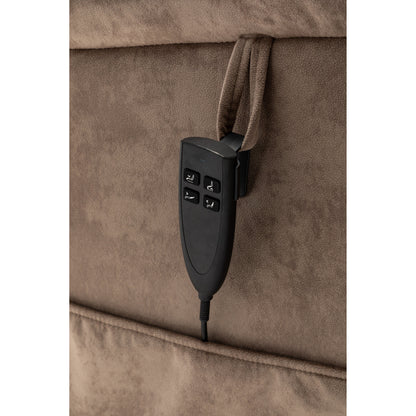 Poltrona reclinabile elettrica oversize beige con motore OKIN, sollevamento piatto a 180°, seduta extra larga e tasche portaoggetti