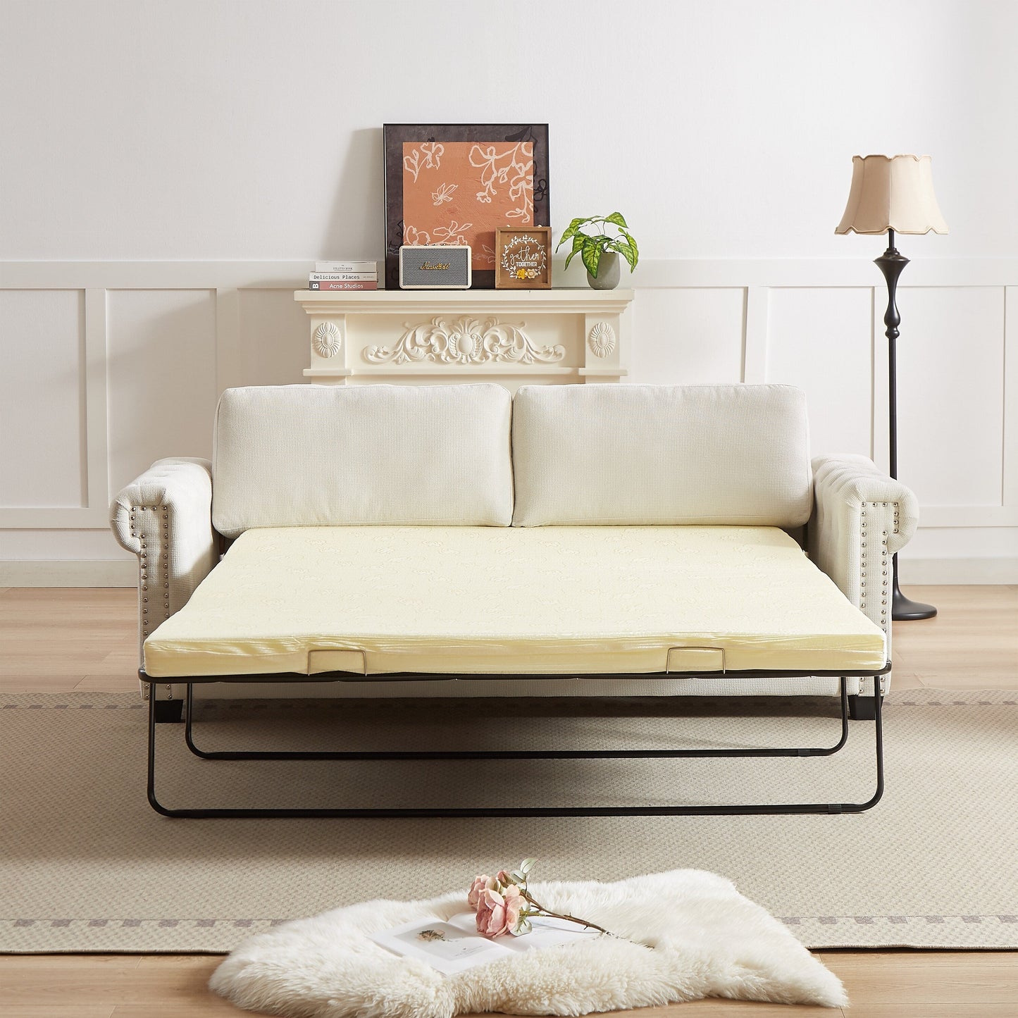 Divano letto trasformabile a 3 posti in poliestere beige