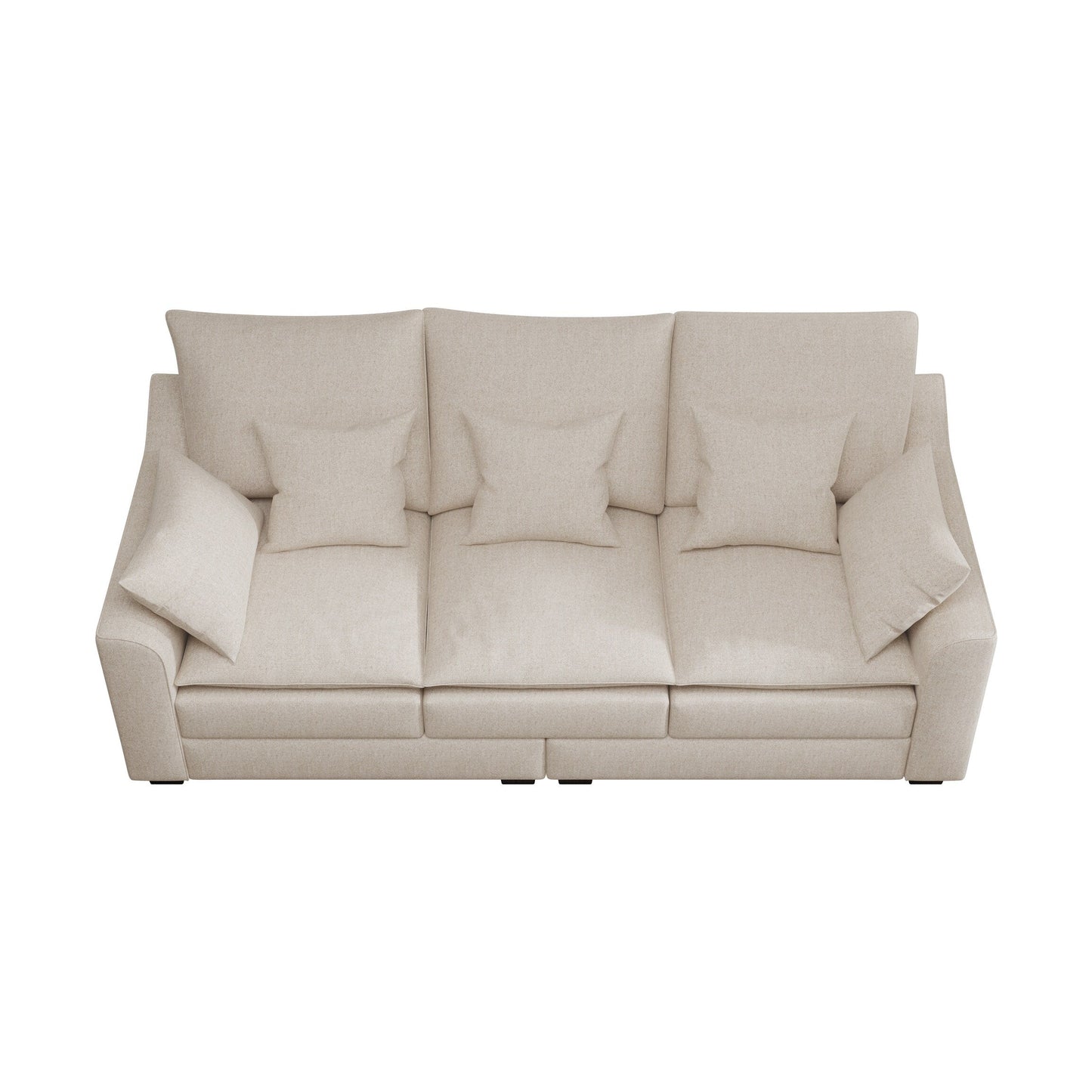 Divano a 3 posti in poliestere beige con cuscini e gambe in legno