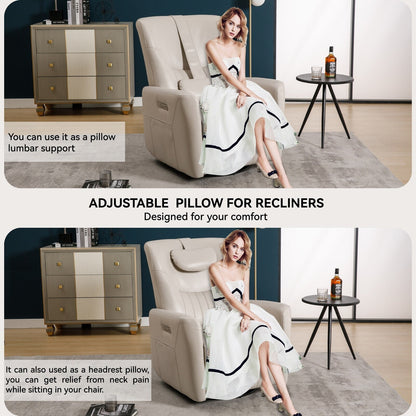 Poltrona reclinabile elettrica beige con movimento girevole, oscillante e cuscino lombare