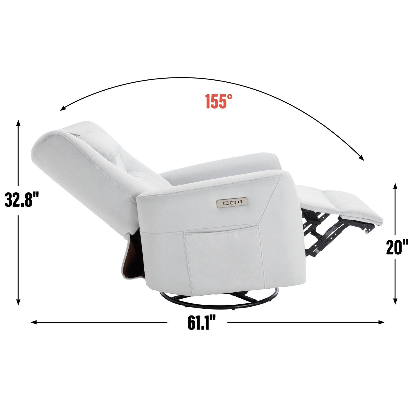 Poltrona reclinabile elettrica beige con movimento girevole, oscillante e cuscino lombare