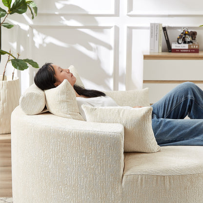 Divano letto singolo rotondo beige in ciniglia con cuscino per schienale