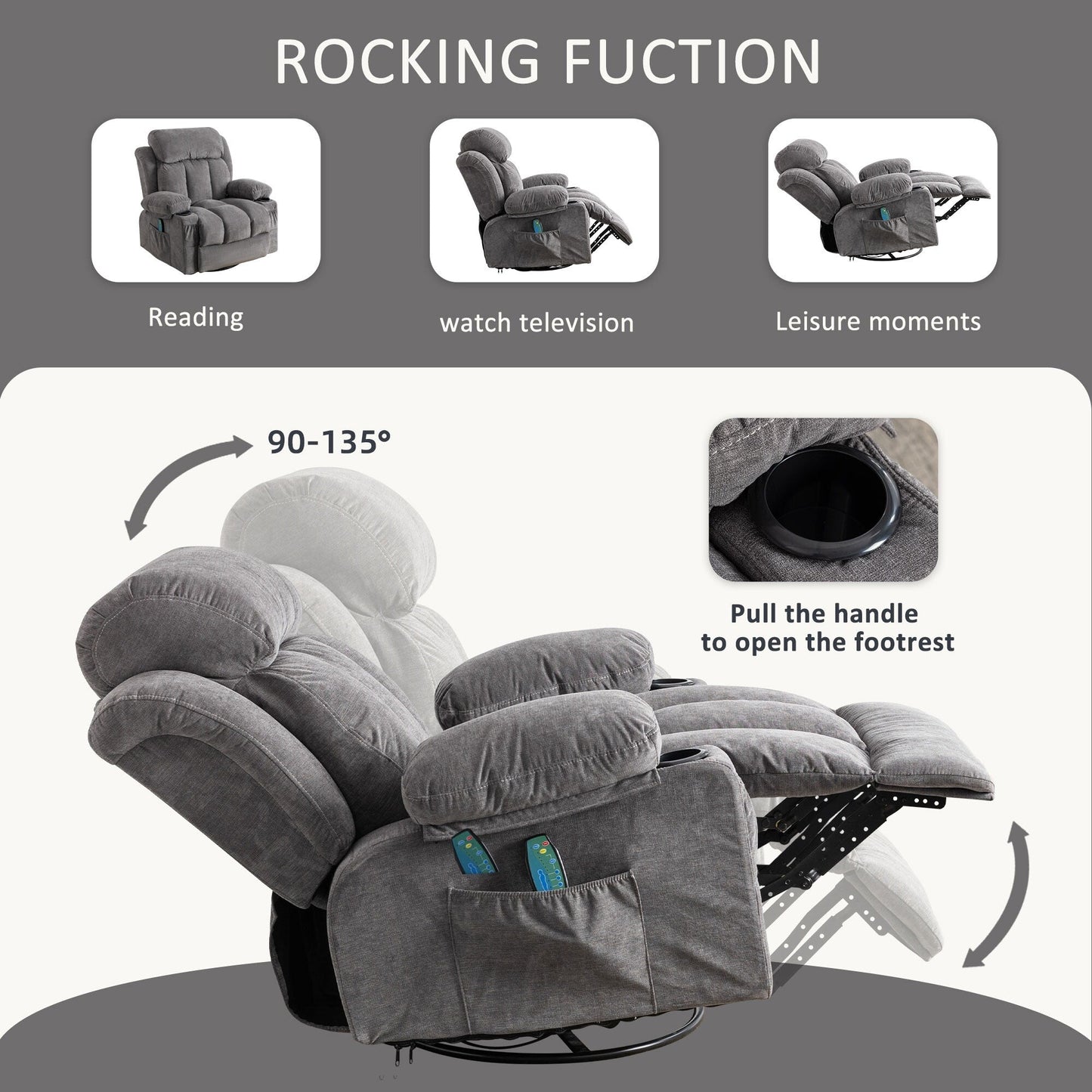 Poltrona girevole beige con massaggio, riscaldamento e ricarica USB