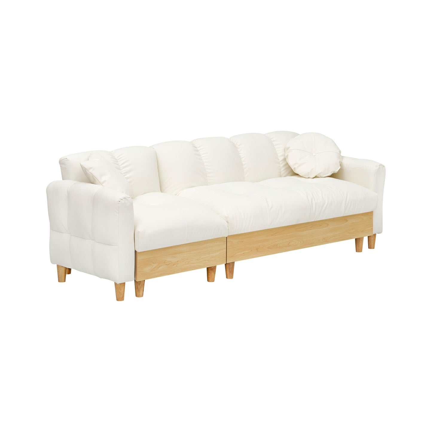 Divano letto a 3 posti imbottito in tessuto tecnico beige con contenitore e cassetto