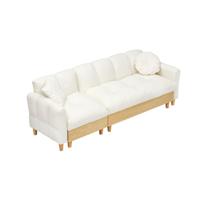 Divano letto a 3 posti imbottito in tessuto tecnico beige con contenitore e cassetto