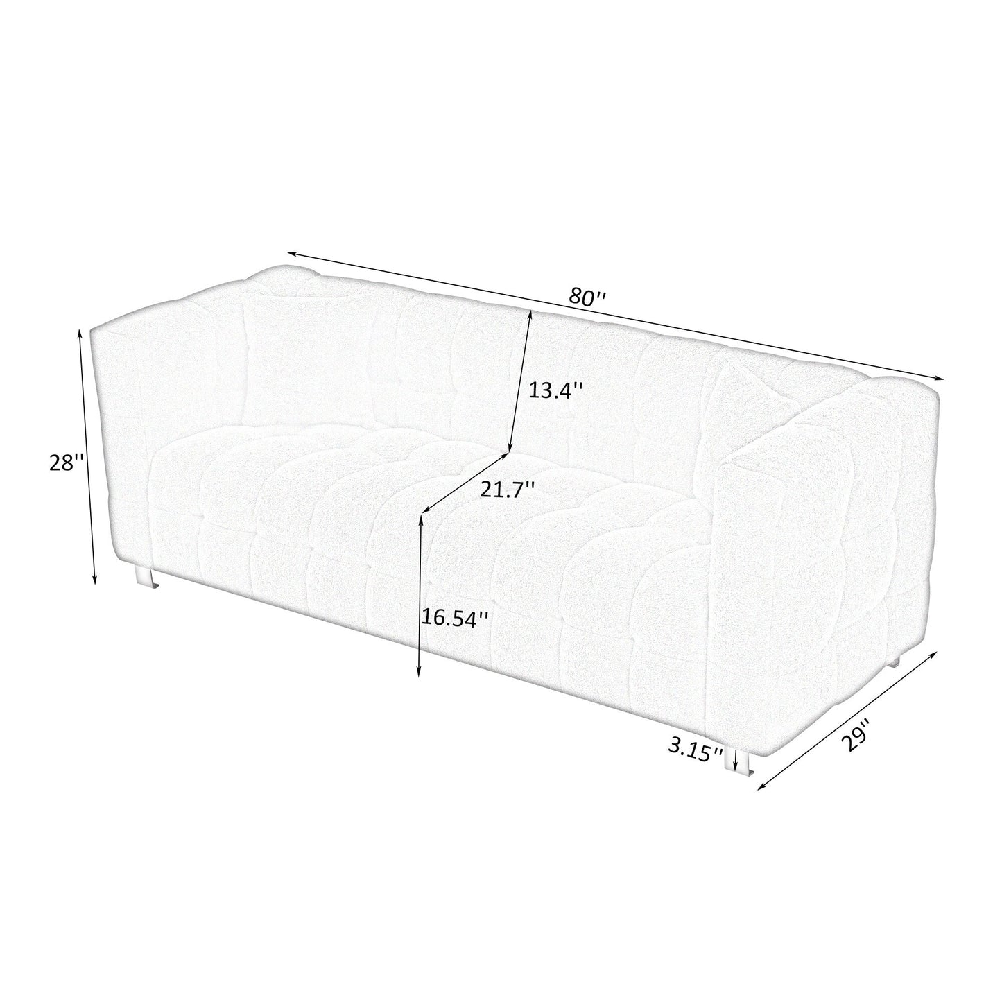 Divano Teddy beige a 3 posti con due cuscini decorativi