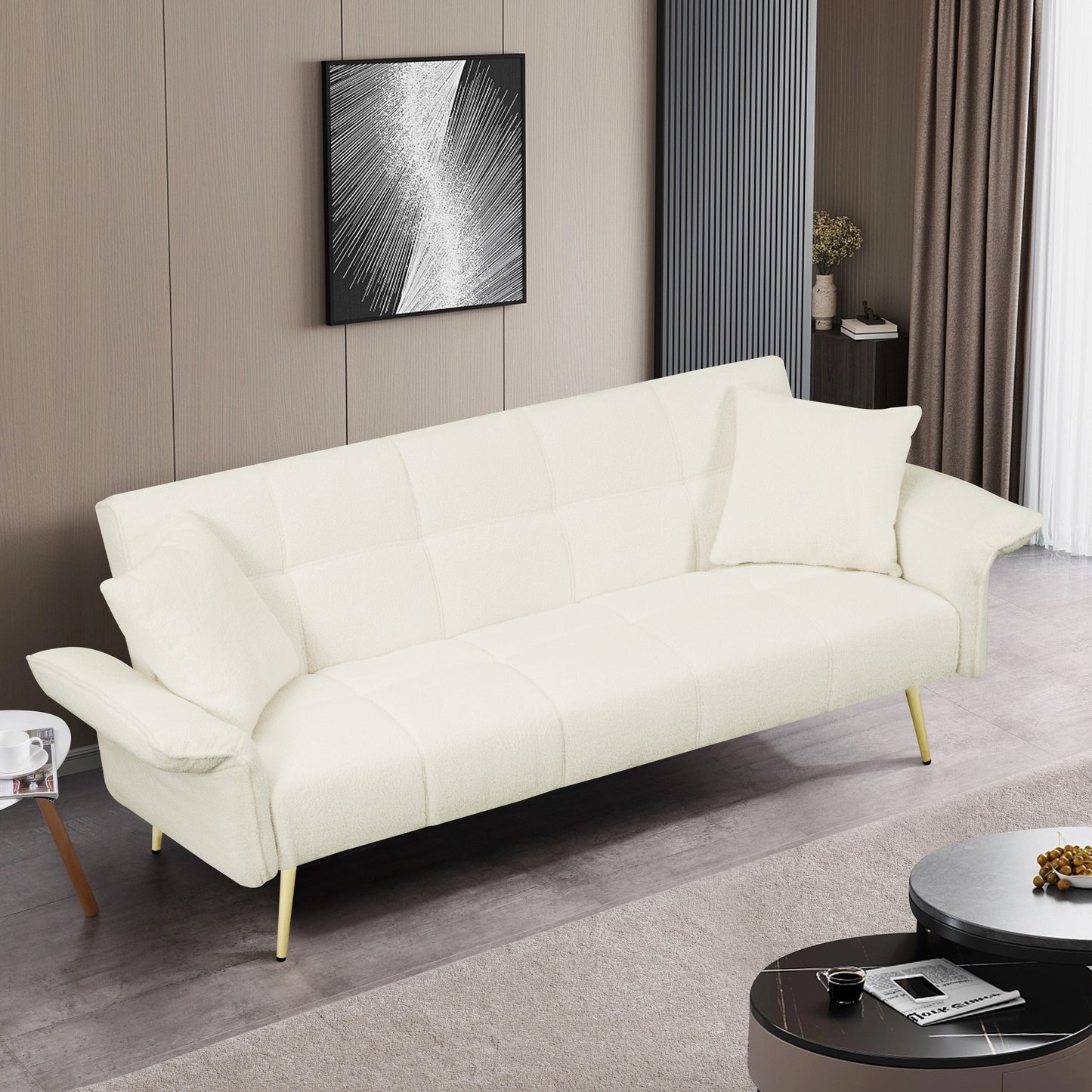 Divano letto futon convertibile in pile beige