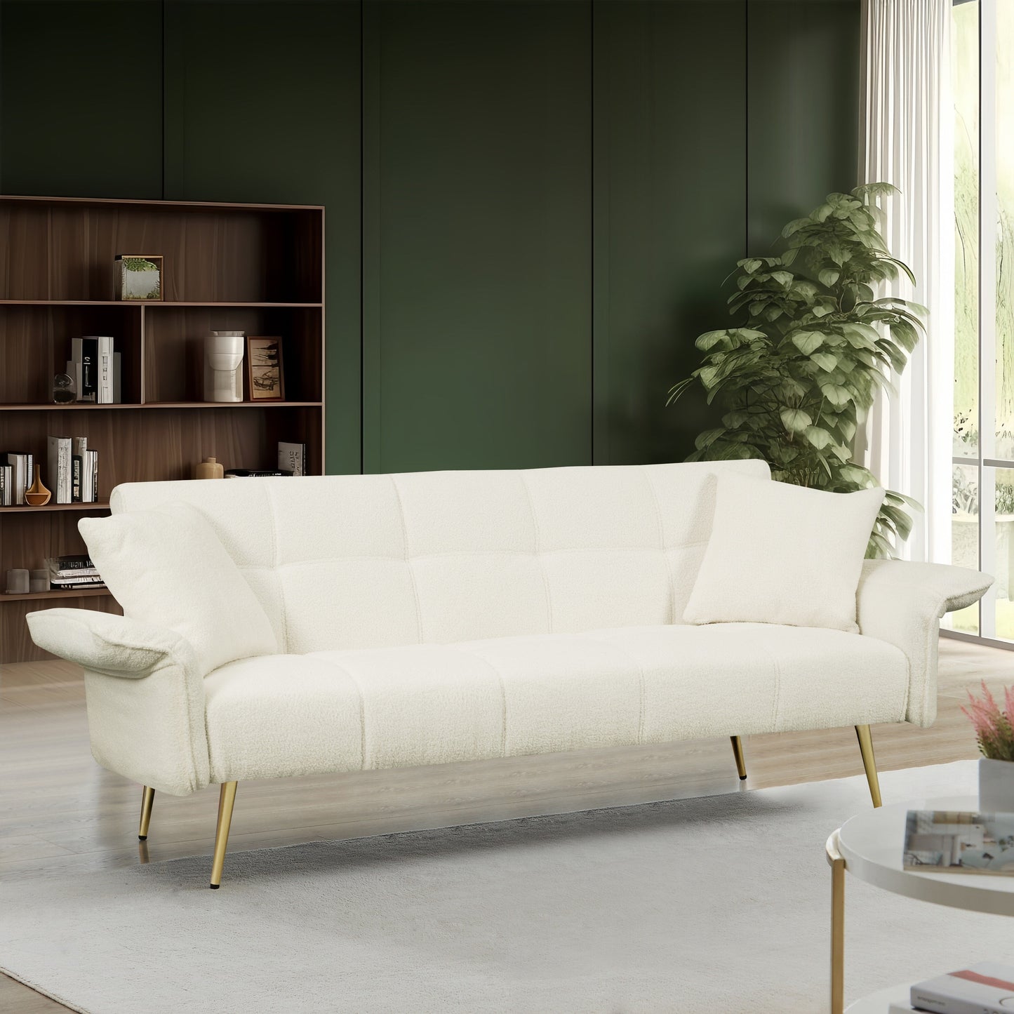 Divano letto futon convertibile in pile beige