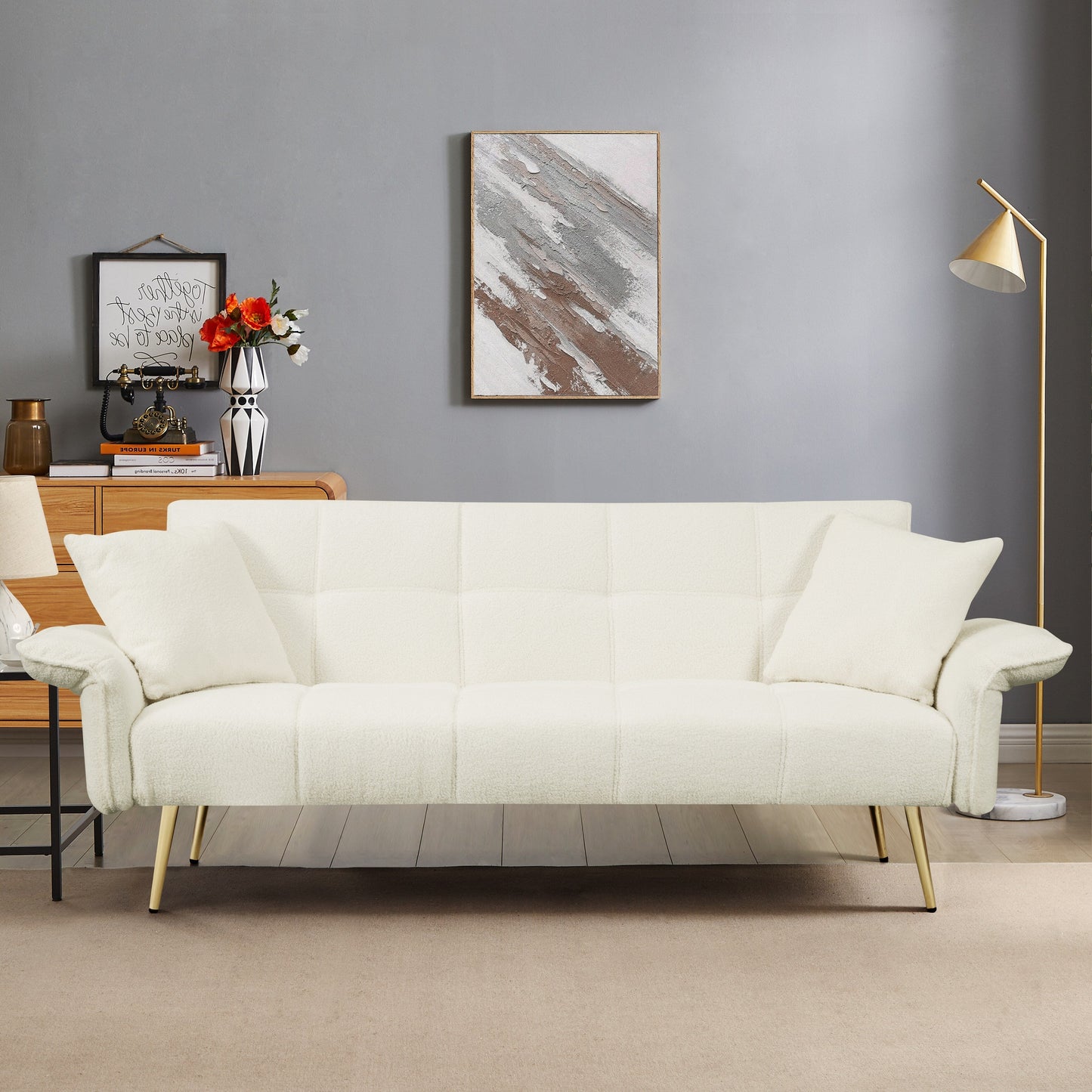 Divano letto futon convertibile in pile beige