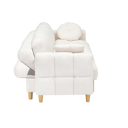 Divano letto imbottito beige Teddy Modern 84.64 a 3 posti con cuscini, seduta contenitore e cassetto
