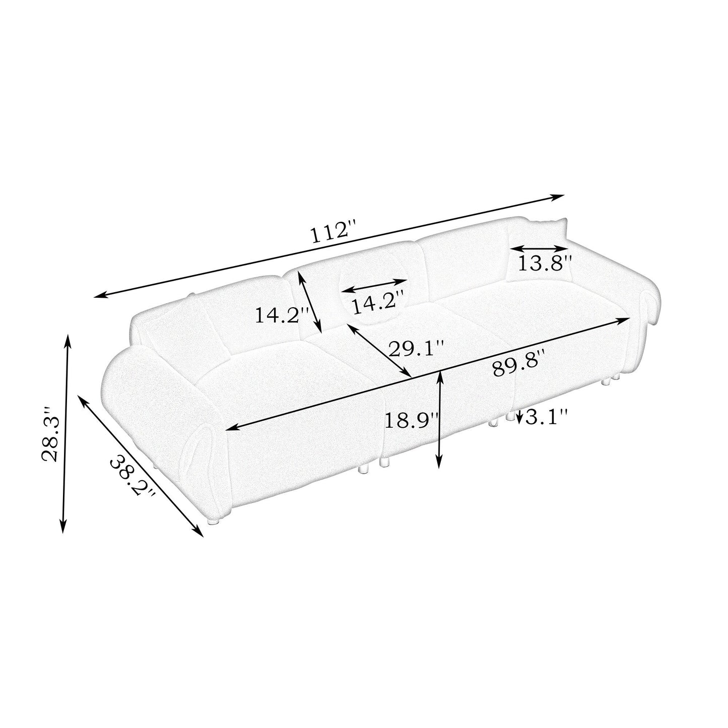 Divano a 3 posti in velluto beige Teddy con cuscini