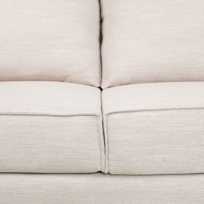 Divano a 3 posti imbottito beige con cuscini e gambe in legno