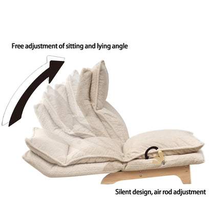 Poltrona reclinabile manuale senza braccioli imbottita beige con poggiatesta, schienale e poggiatesta regolabili, posizione piatta a 180°