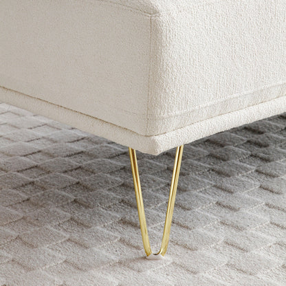 Panca a due posti imbottita beige con gambe dorate