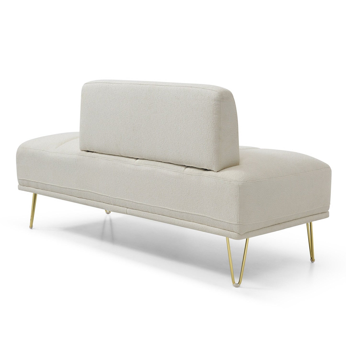 Panca a due posti imbottita beige con gambe dorate