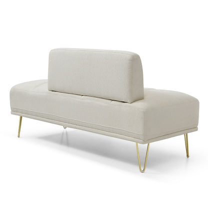 Panca a due posti imbottita beige con gambe dorate