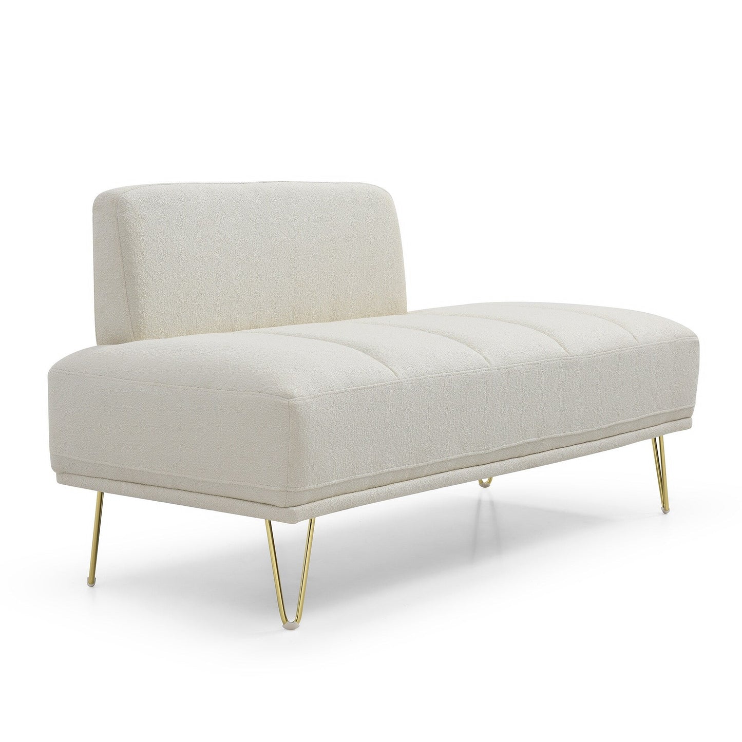 Panca a due posti imbottita beige con gambe dorate