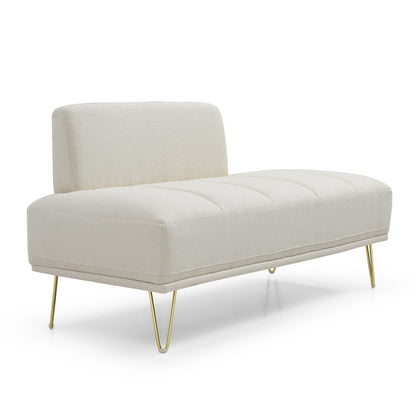 Panca a due posti imbottita beige con gambe dorate