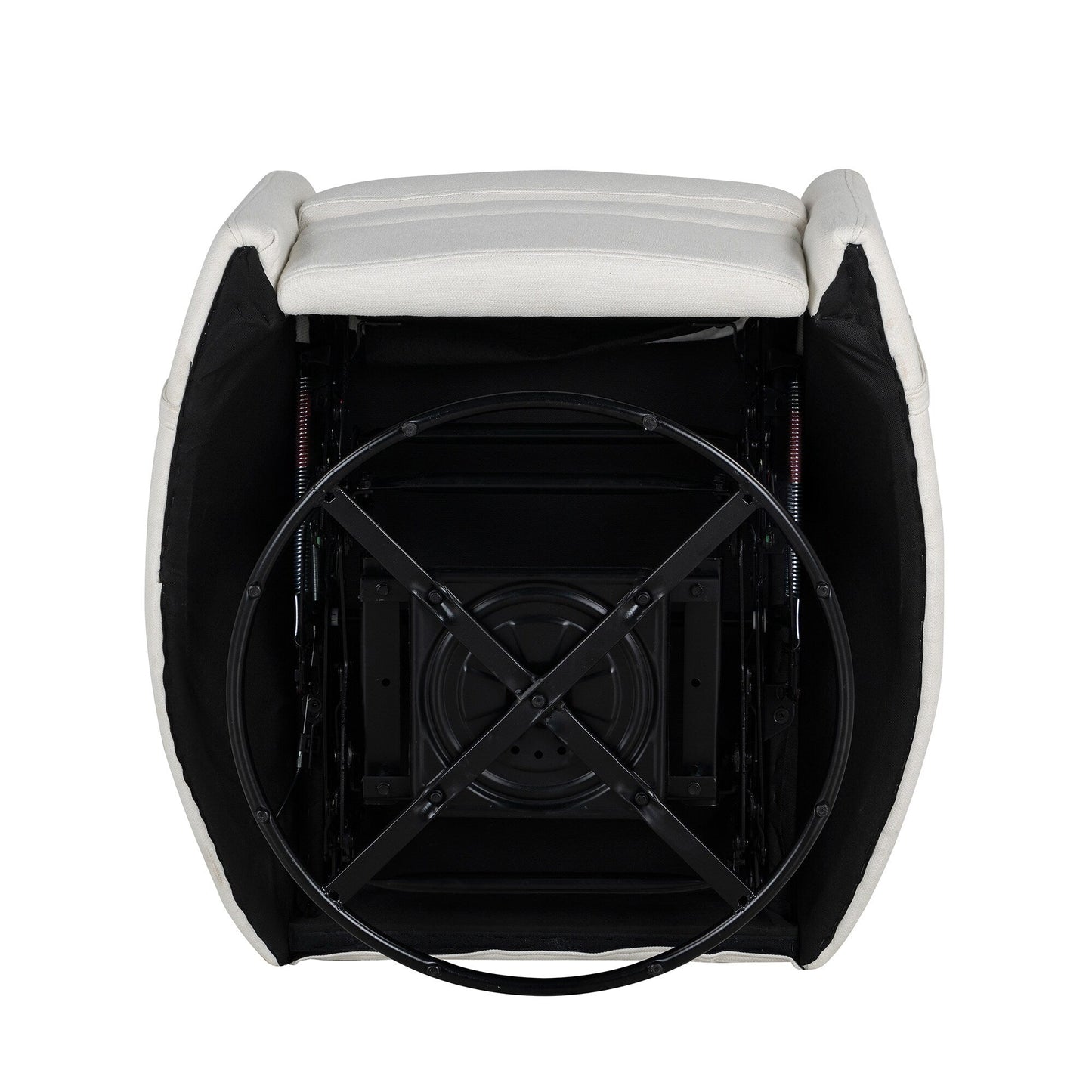 Poltrona reclinabile girevole imbottita beige con reclinazione manuale, rotazione a 360° e due cuscini rimovibili