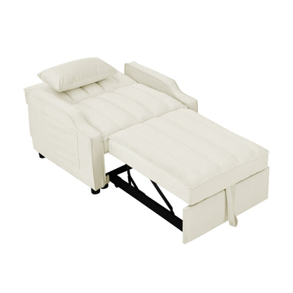Divano letto singolo convertibile in velluto beige con letto estraibile