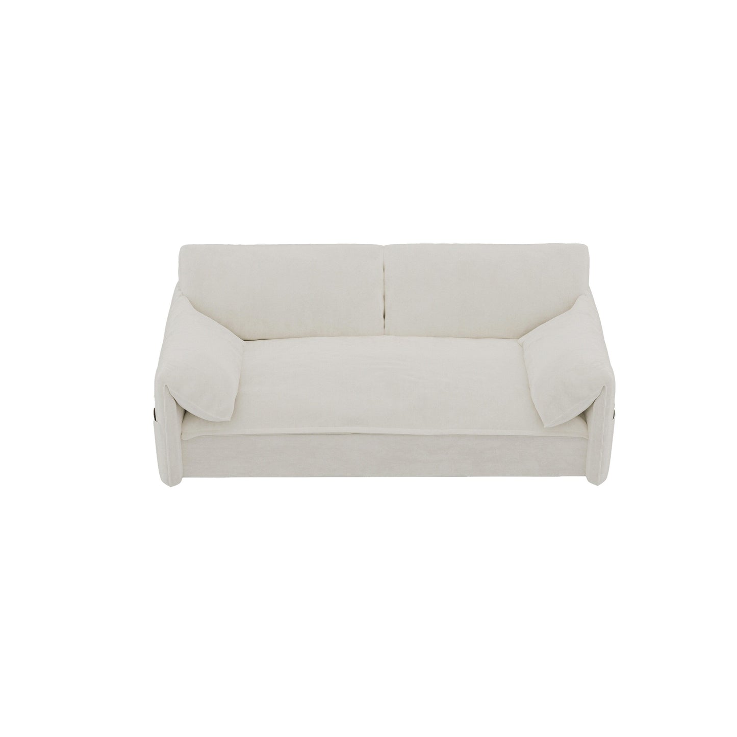 Divano letto estraibile in velluto beige con contenitore laterale