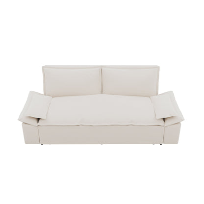 Divano letto estraibile in velluto beige con morbidi cuscini