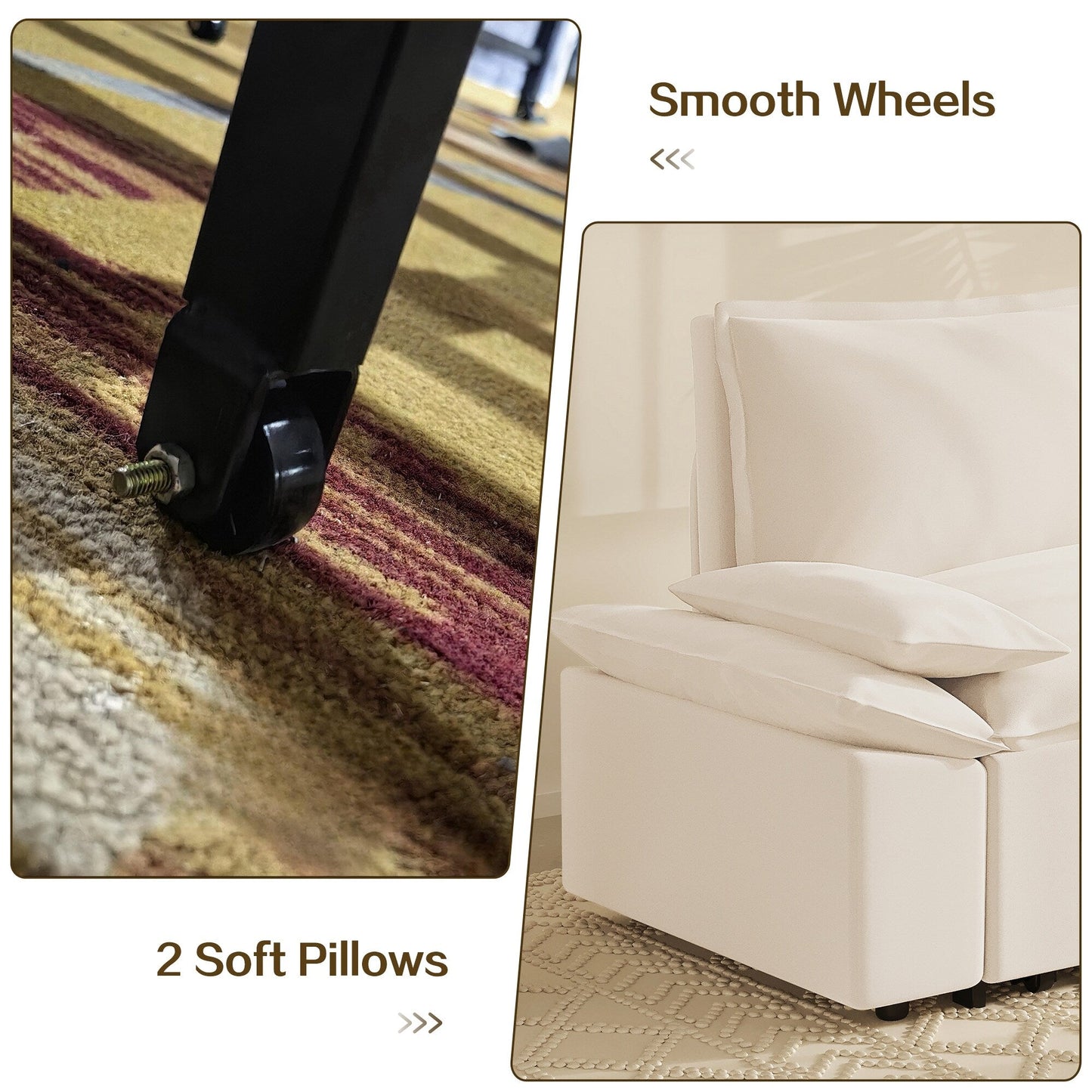 Divano letto estraibile in velluto beige con morbidi cuscini