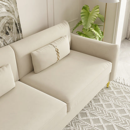 Divano a due posti in velluto beige con gambe dorate