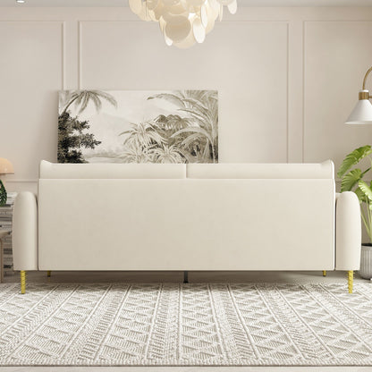 Divano a due posti in velluto beige con gambe dorate