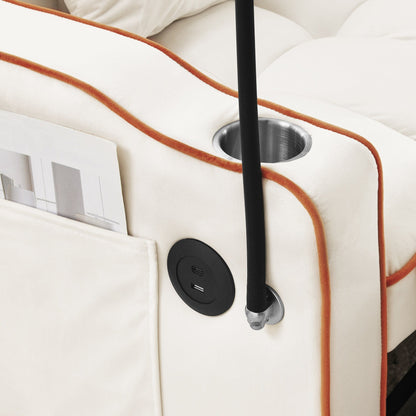 Divano letto singolo convertibile in velluto beige con porta di ricarica USB