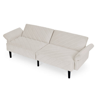 Divano letto futon convertibile in velluto beige trapuntato
