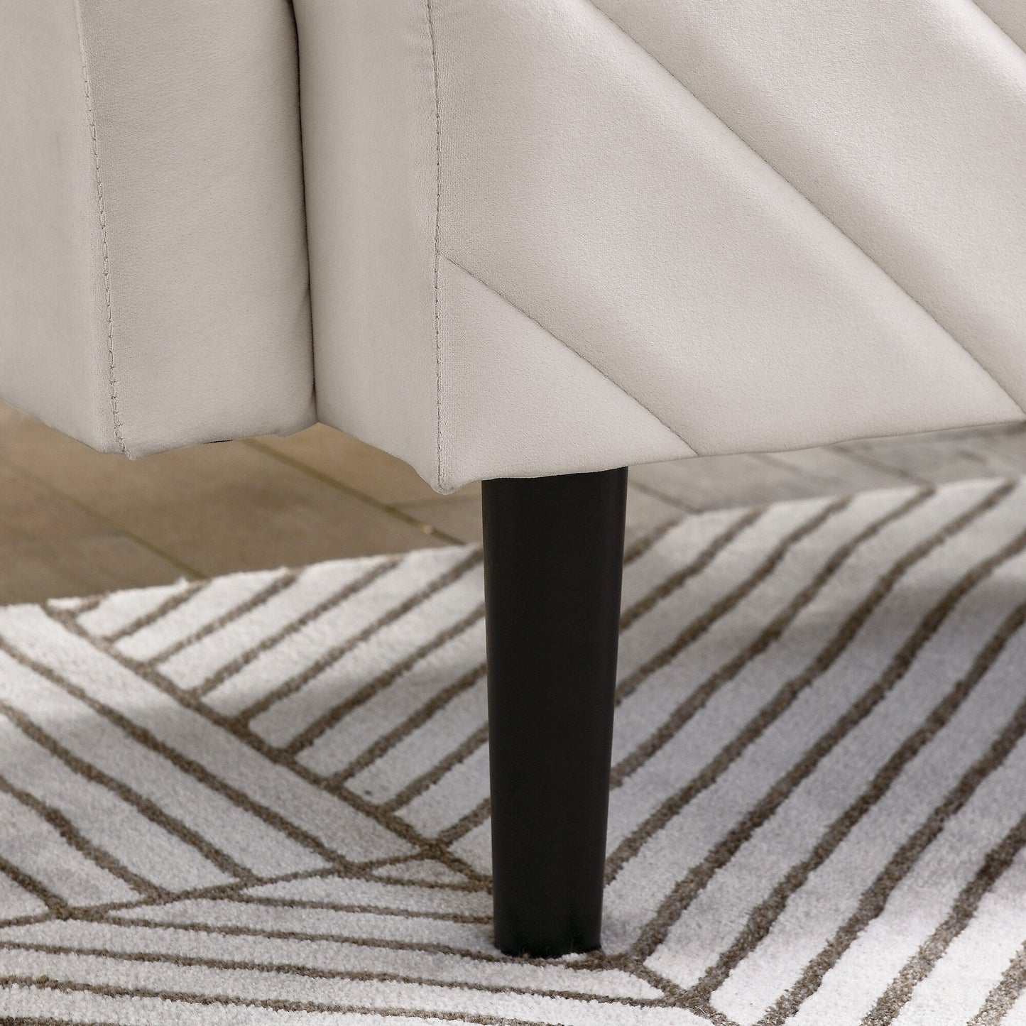 Divano letto futon convertibile in velluto beige trapuntato