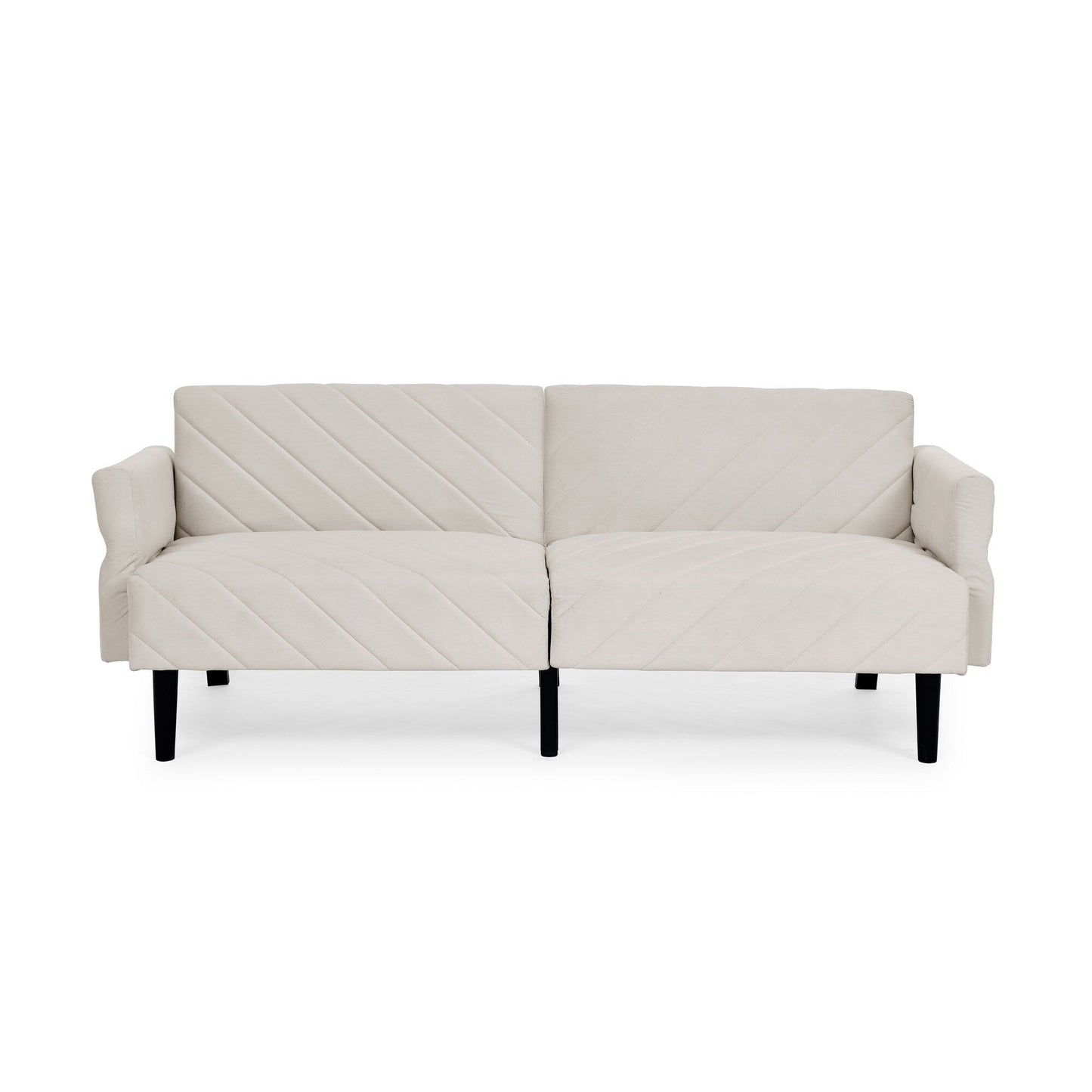 Divano letto futon convertibile in velluto beige trapuntato