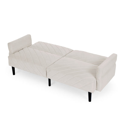 Divano letto futon convertibile in velluto beige trapuntato