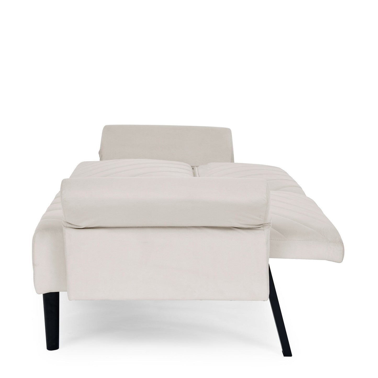 Divano letto futon convertibile in velluto beige trapuntato
