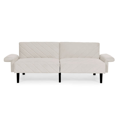 Divano letto futon convertibile in velluto beige trapuntato