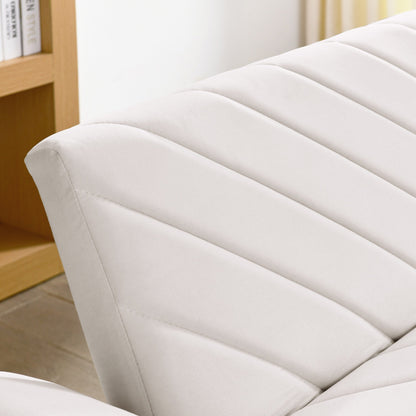 Divano letto futon convertibile in velluto beige trapuntato
