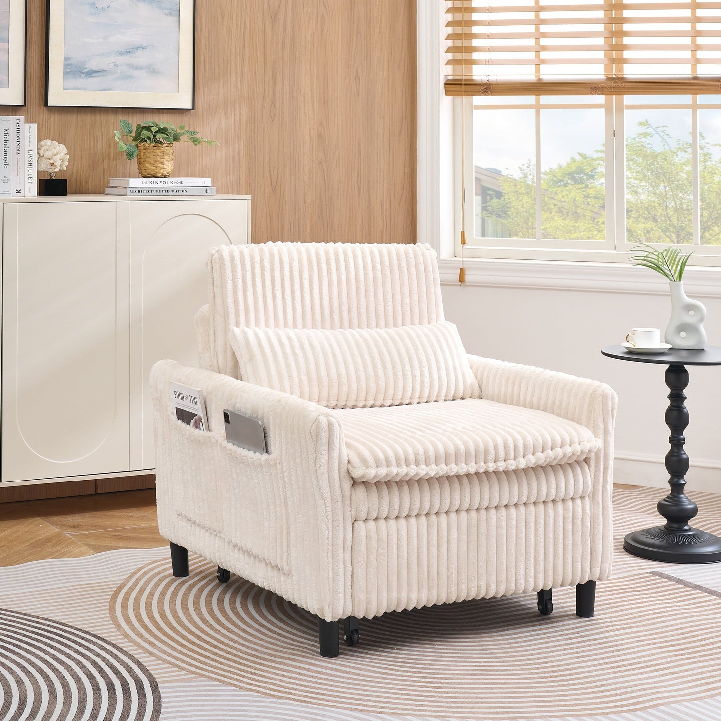 Comoda sedia beige per piccolo appartamento, camera da letto, balcone, divano letto piccolo, divano pigro, divano con cuscino