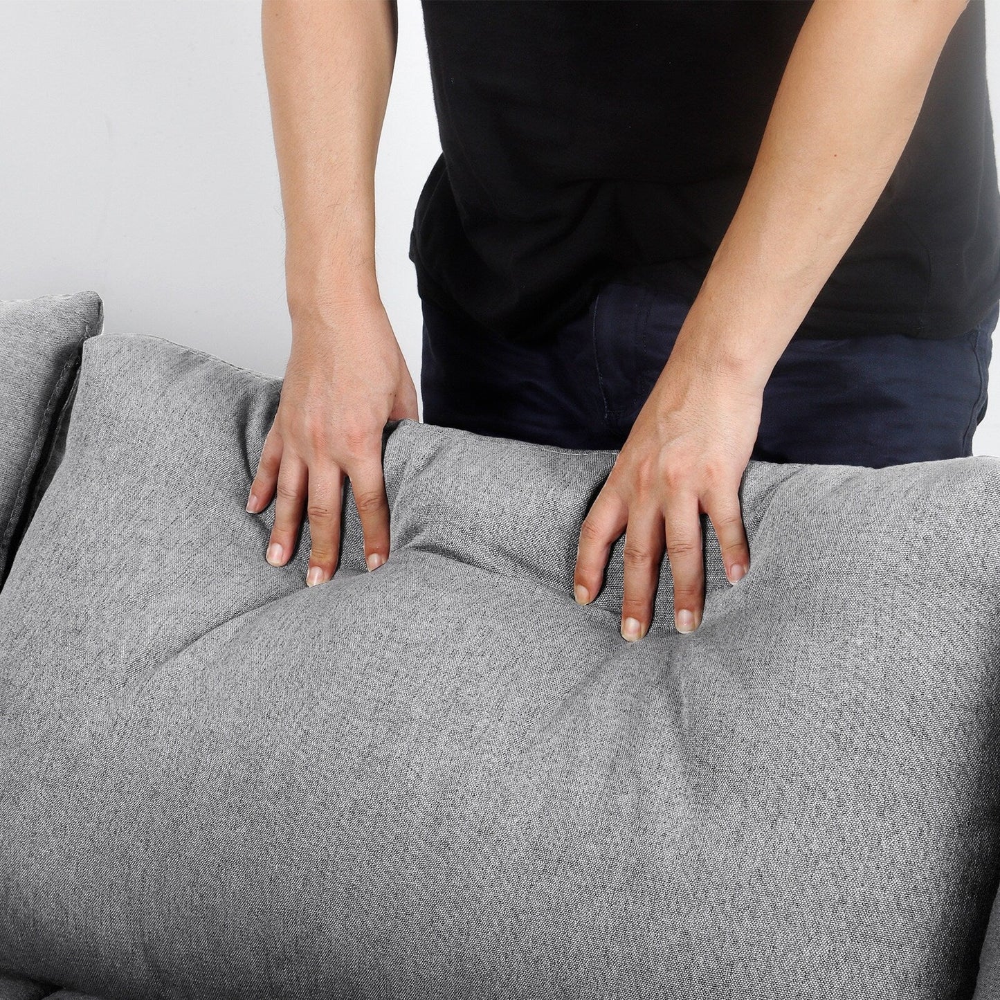 Divano moderno beige+grigio 65.55 in lino a 3 posti staccabile con struttura in metallo e cuscini per soggiorno