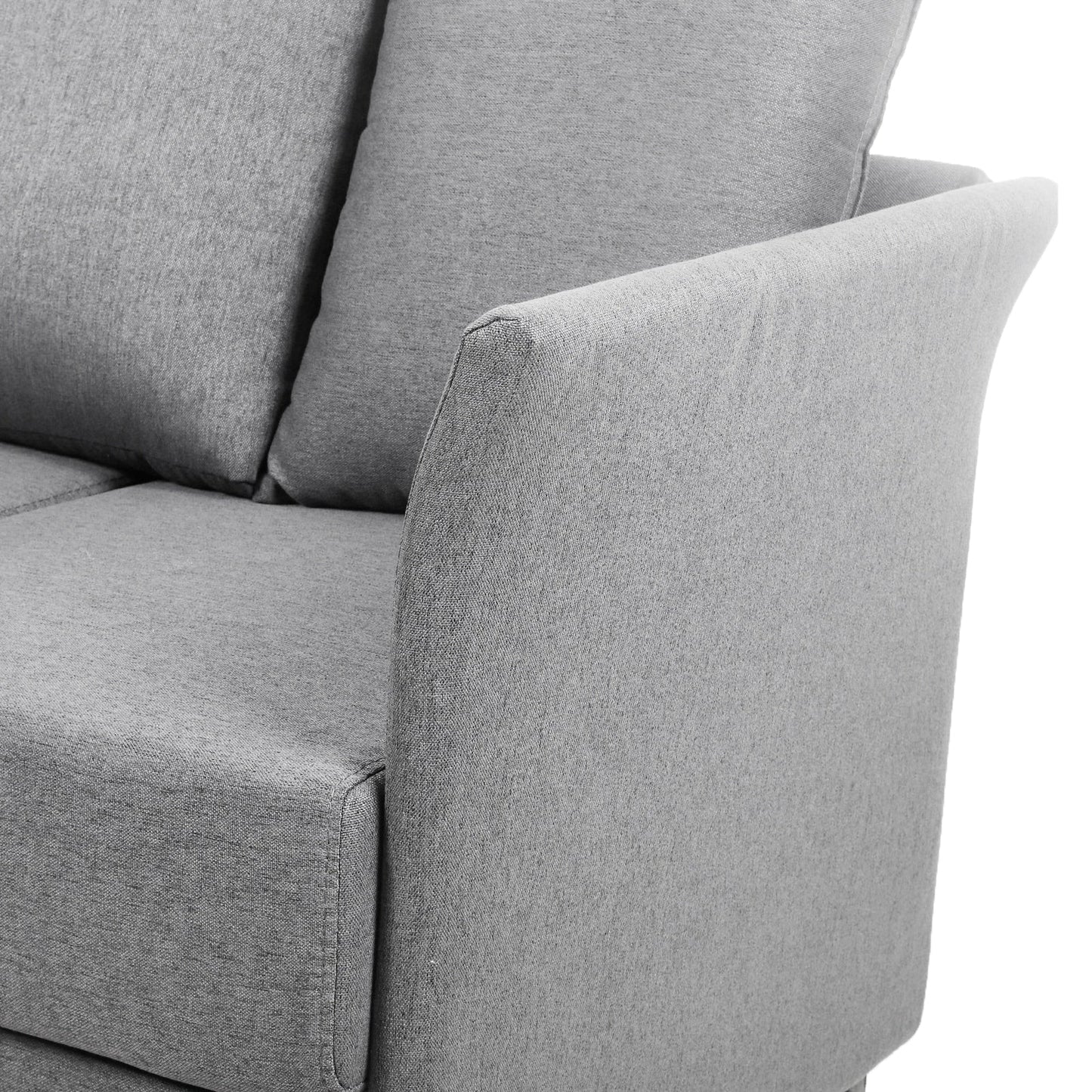 Divano moderno beige+grigio 65.55 in lino a 3 posti staccabile con struttura in metallo e cuscini per soggiorno