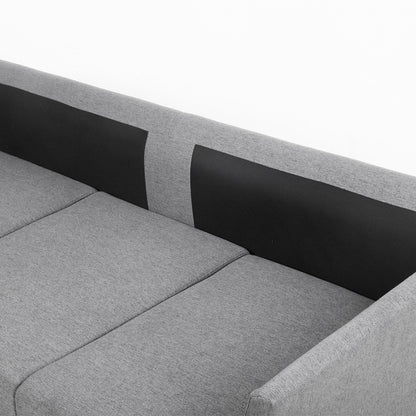 Divano moderno beige+grigio 65.55 in lino a 3 posti staccabile con struttura in metallo e cuscini per soggiorno