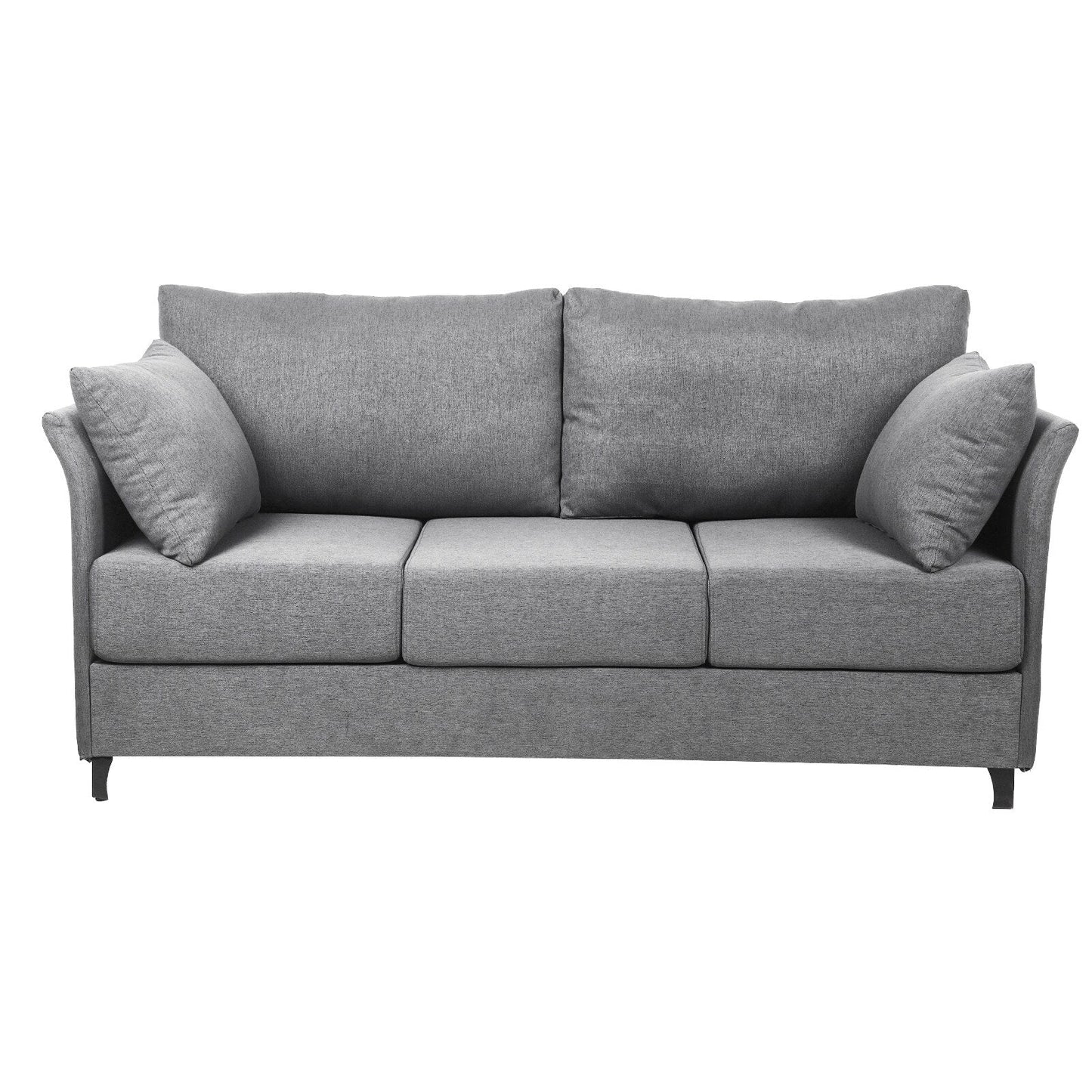 Divano moderno beige+grigio 65.55 in lino a 3 posti staccabile con struttura in metallo e cuscini per soggiorno