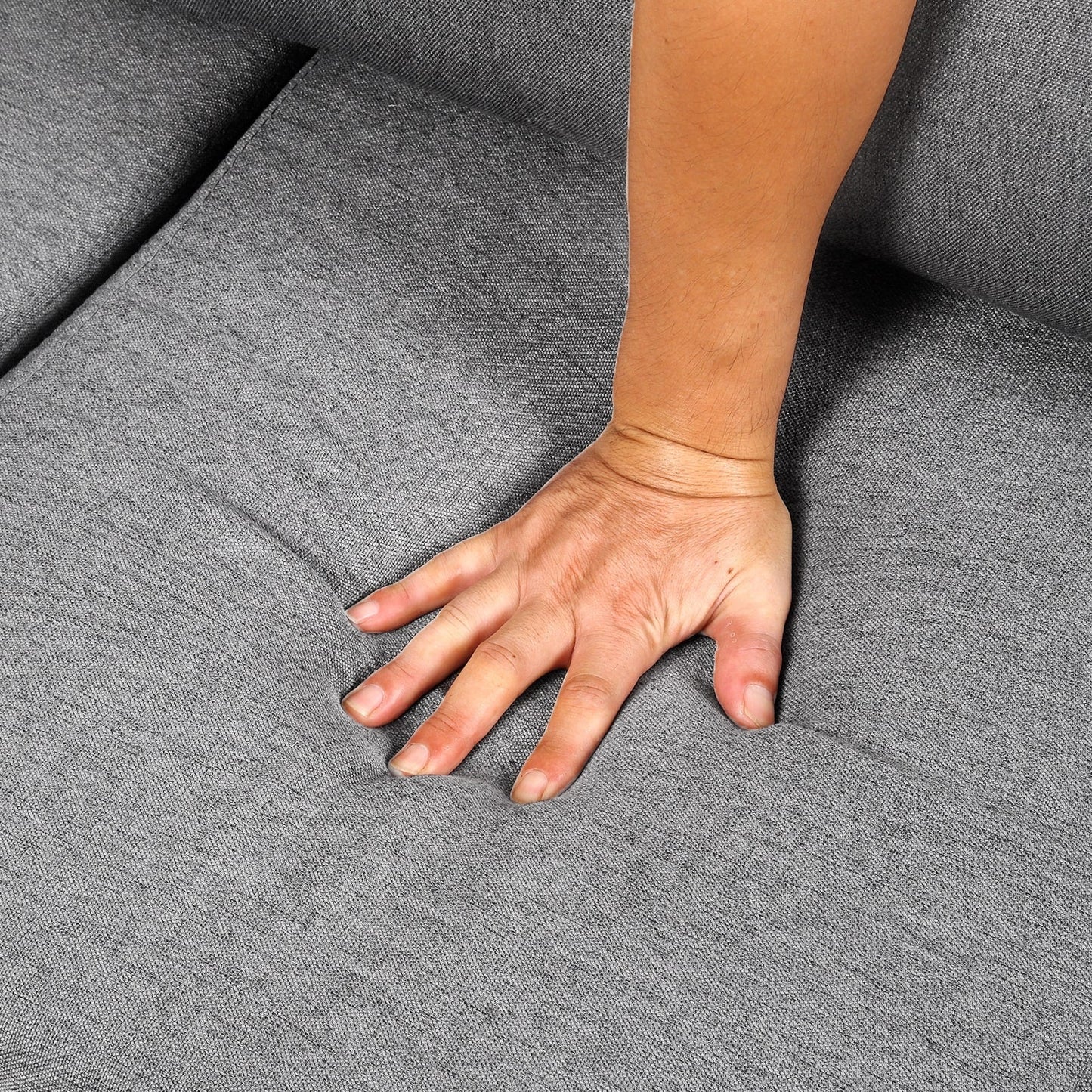 Divano moderno beige+grigio 65.55 in lino a 3 posti staccabile con struttura in metallo e cuscini per soggiorno