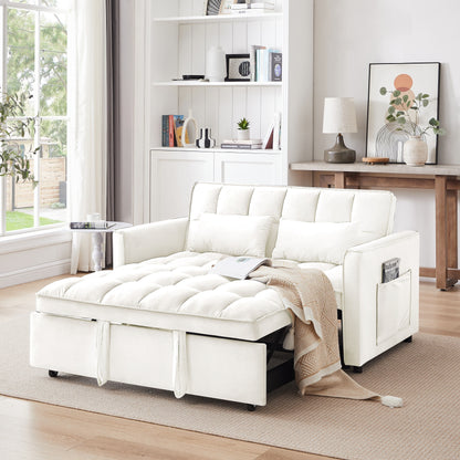 Divano letto trasformabile 3 in 1 moderno beige+bianco 55.1 con schienale regolabile e borsa portaoggetti per soggiorno