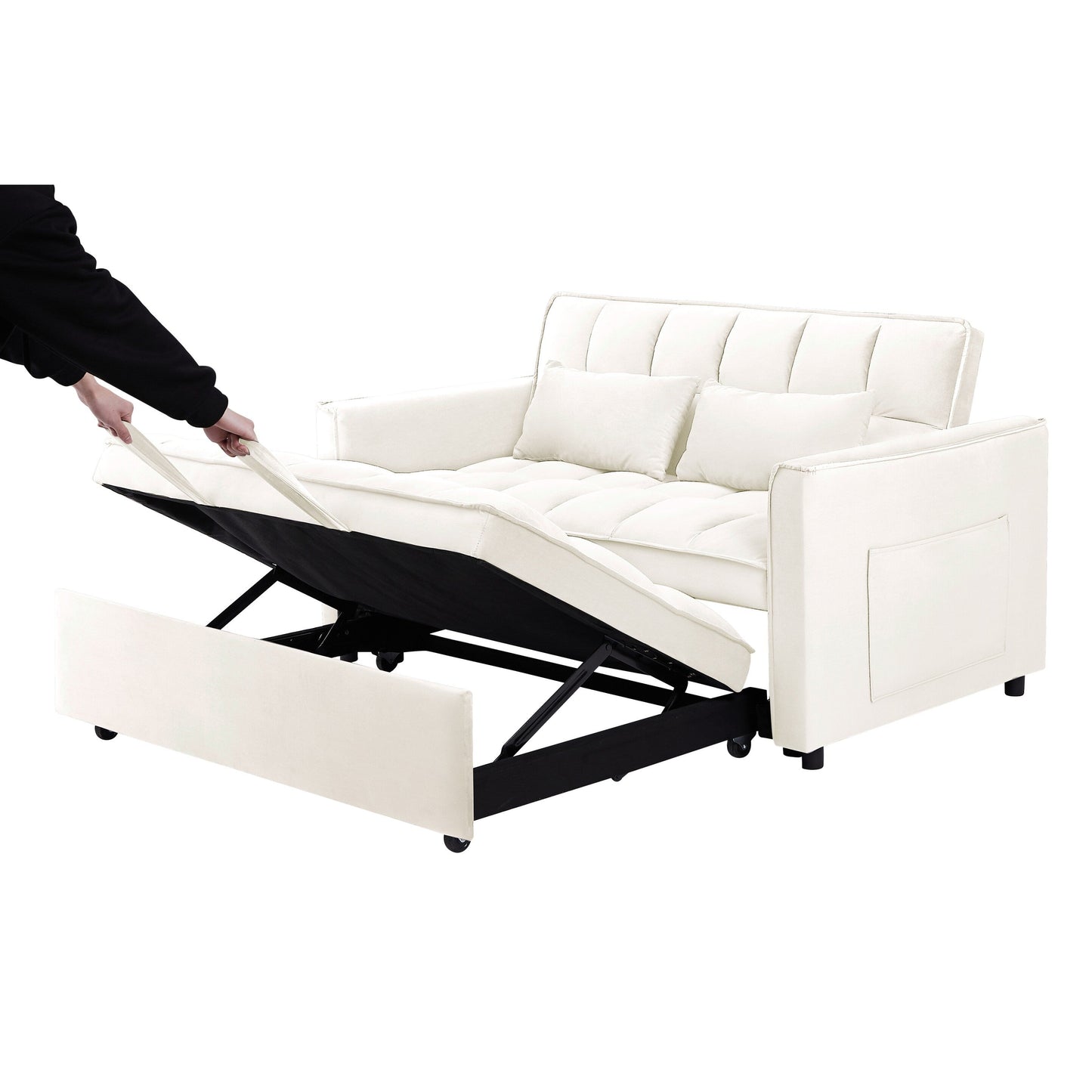 Divano letto trasformabile 3 in 1 moderno beige+bianco 55.1 con schienale regolabile e borsa portaoggetti per soggiorno