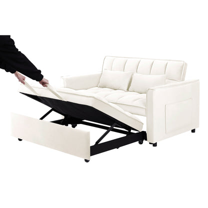 Divano letto trasformabile 3 in 1 moderno beige+bianco 55.1 con schienale regolabile e borsa portaoggetti per soggiorno